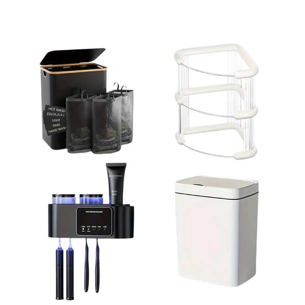 Kit LuxClean Completo – Organização Premium, Higiene Inteligente e Sofisticação para o Seu Banheiro