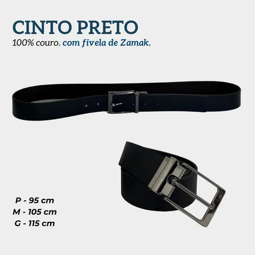 Kit 2 Cintos Masculino Kartmen Casual Dupla Face Fivela Ajustável Metal Cor Preto