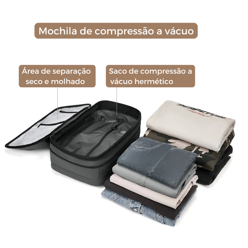 Mochila de viagem masculina compressão à vácuo 17 polegadas