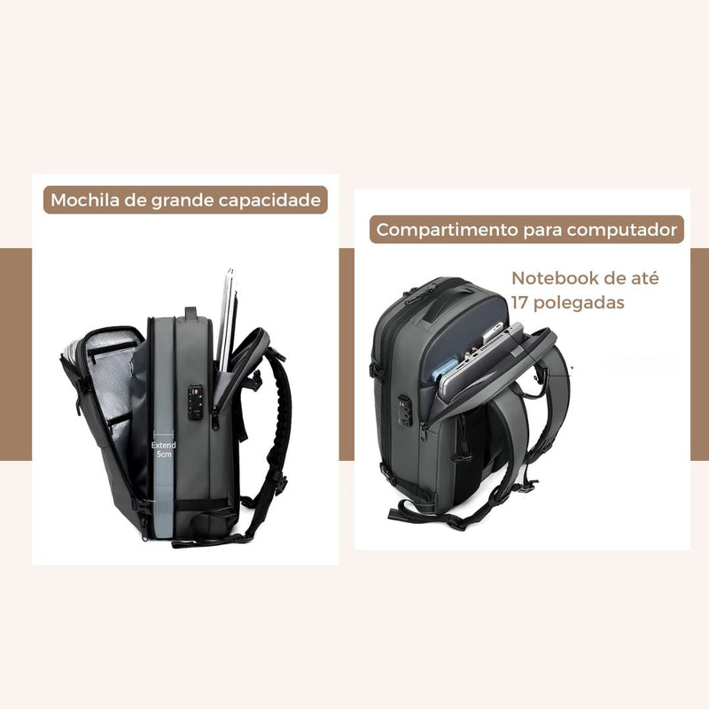 Mochila de viagem masculina compressão à vácuo 17 polegadas