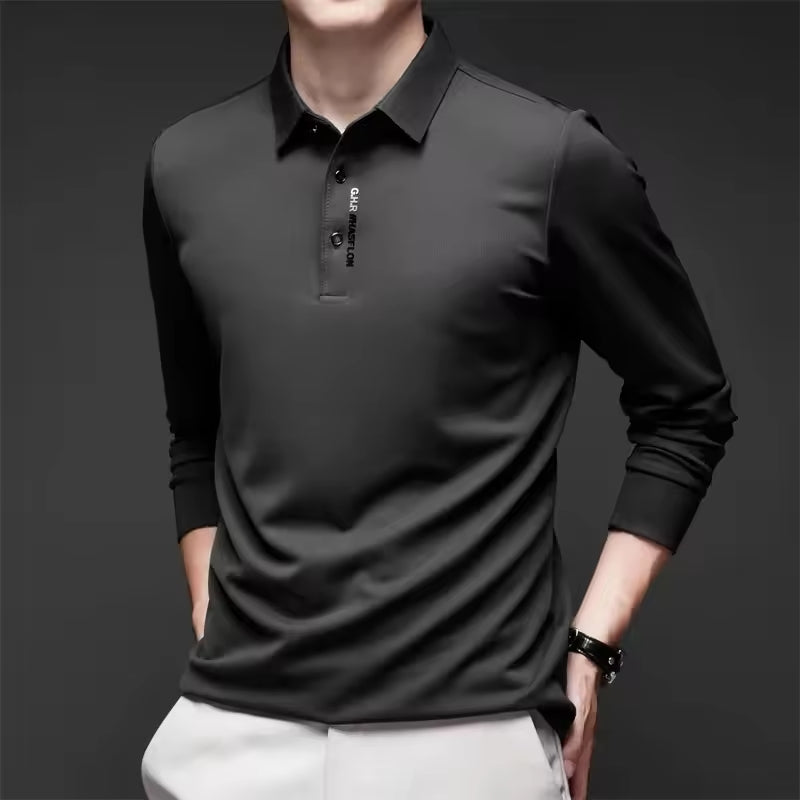 [PAGUE 2 LEVE 3] Camisa Polo Manga Longa Casual Patrick em Seda Gelo, Poliéster e Elastano + BRINDES: 2 Calças e Cinto